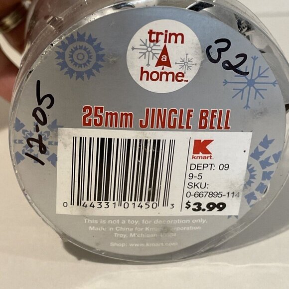 Vintage Trim A Home Christmas Jingle Bell Ornaments 32 Count 1” Silver Holiday - Picture 6 of 6